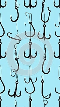 Fishing Hooks Pattern on Blue Background