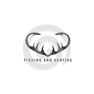 Fishing and hunting illustration with deer horns and fishing