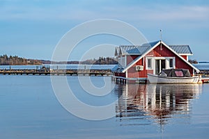 A fishing hut at lake Malaren in Vasteras, Sweden