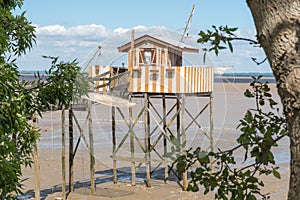 Fishing hut on stilts called Carrelet, Gironde estuary, France