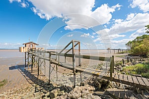 Fishing hut on stilts called Carrelet, Gironde estuary, France