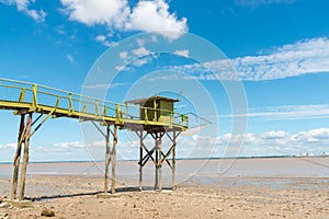 Fishing hut on stilts called Carrelet, Gironde estuary, France