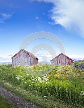 Fishing huts in Laukvik, AustvÃ¥gÃ¸ya island, Lofoten islands, Norway