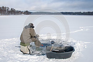 Fishing on ice with sonar photo