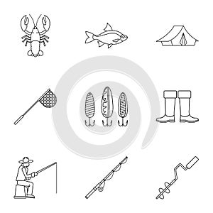 Fishing icons set, outline style