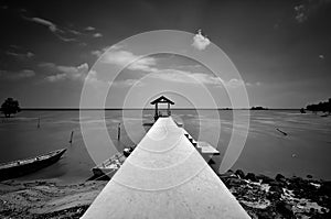 Fishing jetty in black and white at Port Dickson