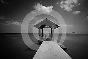 Fishing jetty in black and white at Port Dickson