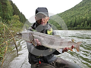 Fishing and kayaking, Irkut river, Sayan mountains, Siberia, Russia, Siberian landscapes