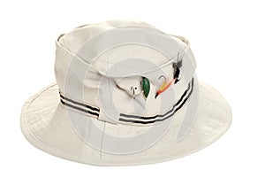 Fishing khaki hat with dry flies