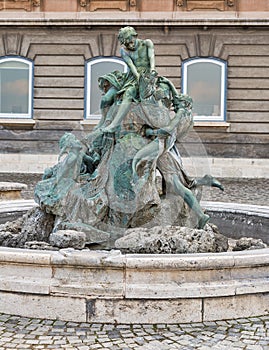 Fishing kids fountain in Budapest Castle, Hungary.