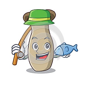 Fishing king trumpet mushroom mascot cartoon