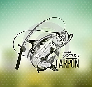 Tarpon Fishing emblem on blur background