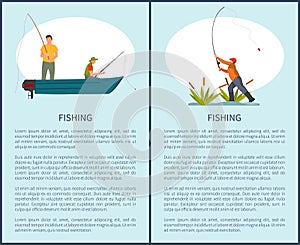 Fishing on Lake or River in Motor Boat Poster