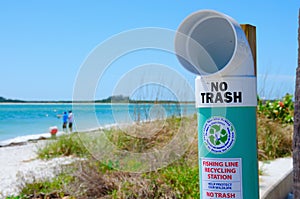 Fishing line recycling station at beach park