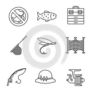 Fishing linear icons set