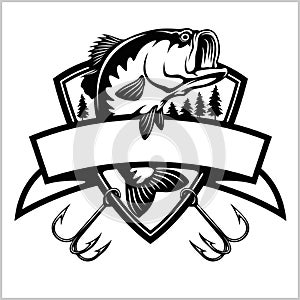 Fishing logo. Bass fish with template club emblem. Fishing theme vector illustration.