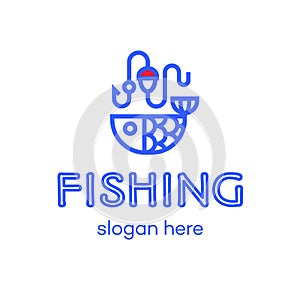 Fishing logo consisting of fish and hook line style