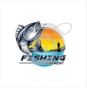 Fishing logo design template. Fishing logo bass fish with club emblem fishing . Sportfishing Logo . fisherman logo