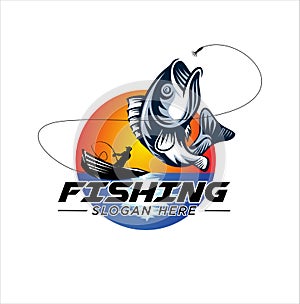 Fishing logo design template. Fishing logo bass fish with club emblem fishing . Sportfishing Logo . fisherman logo