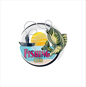 Fishing logo design template. Fishing logo bass fish with club emblem fishing . Sportfishing Logo . fisherman logo Mascot