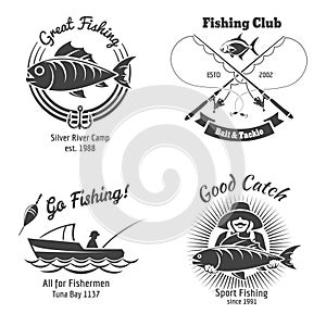 Fishing logo and emblems vintage vector set