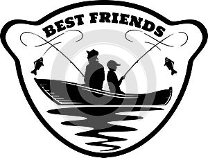 Fishing logo - Friendship, fishermen, companions - Template club emblem. Fishing theme vector illustration.