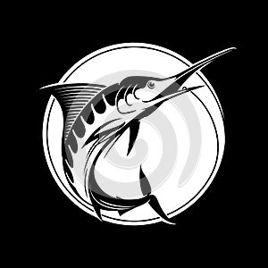 Fishing logo template - Blue marlin vector sign. Catching marlin on the hook.