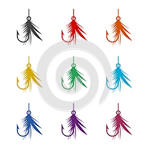 Fishing lure color icon set isolated on white background