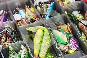 Fishing lures and accessories in the box