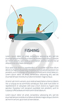 Fishing Man in Motorboat with Rod or Tackle Poster