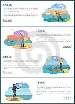 Fishing Man Situations in Spots for Landing Page