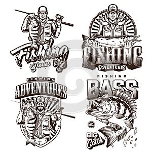 Fishing monochrome vintage labels