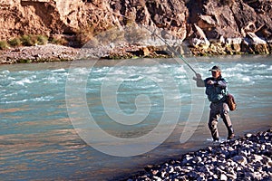 Fishing on mountain river