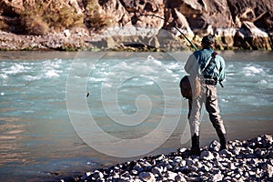 Fishing on mountain river