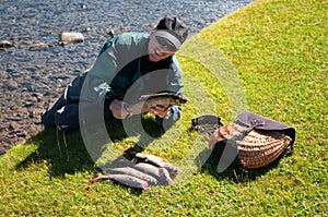 Fishing on mountain river in Mongolia