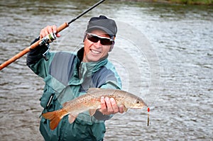 Fishing on mountain river in Mongolia