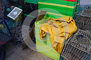 Fishing and nautical objects in the harbor