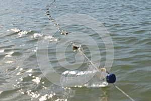 Fishing net on a beach on a sunny day.