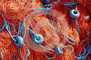 Fishing net with blue rope and buoys