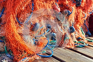 Fishing net with blue rope and buoys