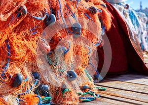 Fishing net with blue rope and buoys