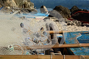 Fishing net detail. Diniwid. Boracay island. Aklan. Western Visayas. Philippines