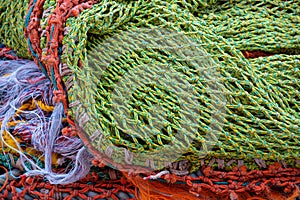 Fishing net on a fishing vessel deck.