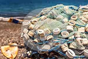 Fishing net with floats. Fisheries. Bali