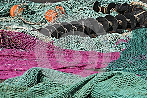 Fishing net with floats on the waterfront