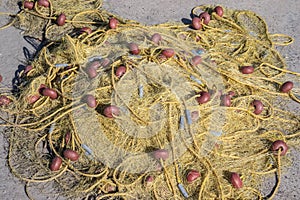 Fishing net on the grounf of harbour
