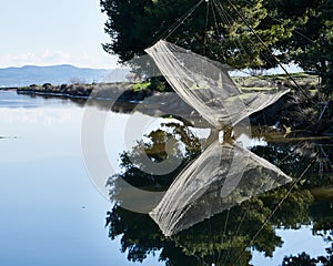 Fishing net in the lagoon of Narta, Albania