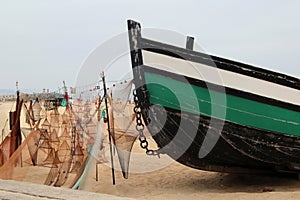 Fishing net and old boat