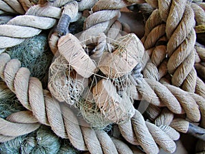 Fishing net, rope and cork floats