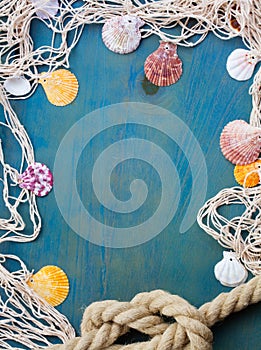 Fishing net on wooden background